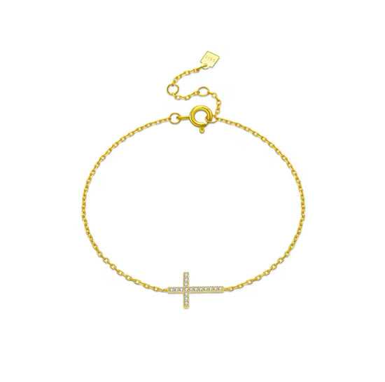 Faith Cross 18k Gold Plated Over 925 Sterling Silver Bracelet