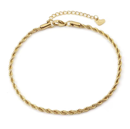 Rope Twist Stainless Steel Gold Anklet