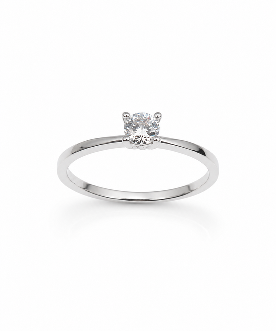 Classic Round-Cut 925 Sterling Silver Solitaire Ring
