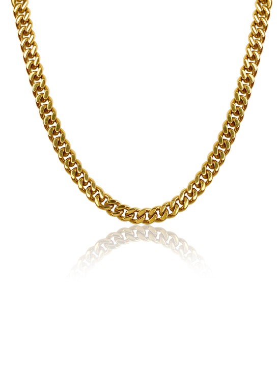 Cuban Curb 8mm Diamond Cut Chain in Stainless Steel 18k Gold Plated