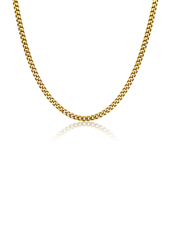 Cuban Curb 4mm Diamond Cut Chain in Stainless Steel 18k Gold Plated