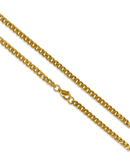 Cuban Curb 4mm Diamond Cut Chain in Stainless Steel 18k Gold Plated