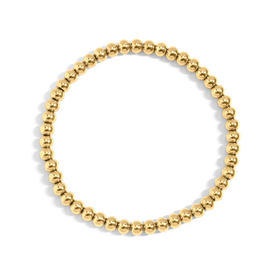Metal Bead Stretch Bracelet in Stainless Steel 18k Gold Plated