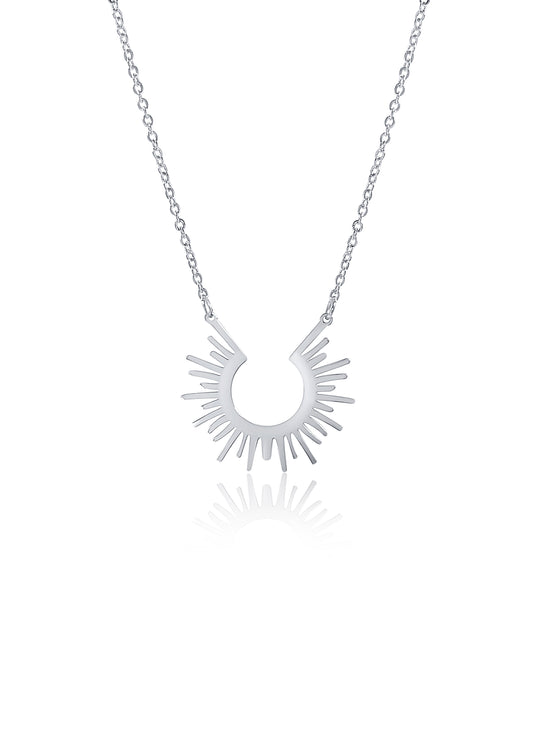 Sunburst Stainless Steel Silver Necklace