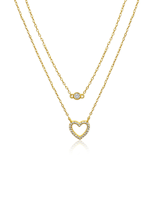 Layered Heart 18K Gold Plated Over 925 Sterling Silver Necklace