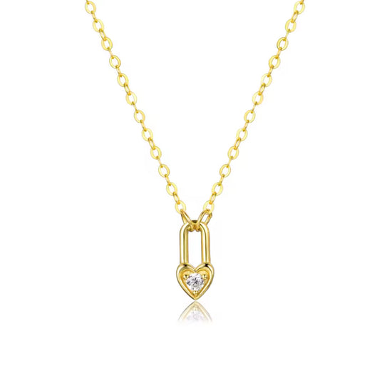 Heart Lock 18k Gold Plated Over 925 Sterling Silver Necklace