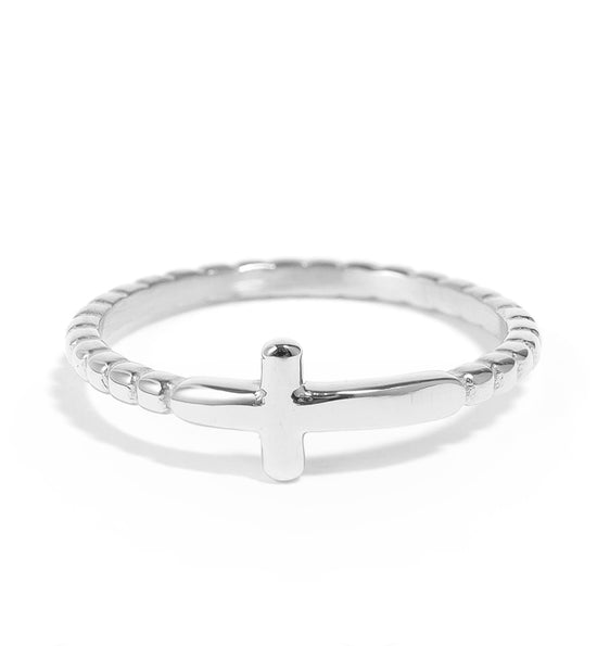 Cross Silver Stainless Steel Ring