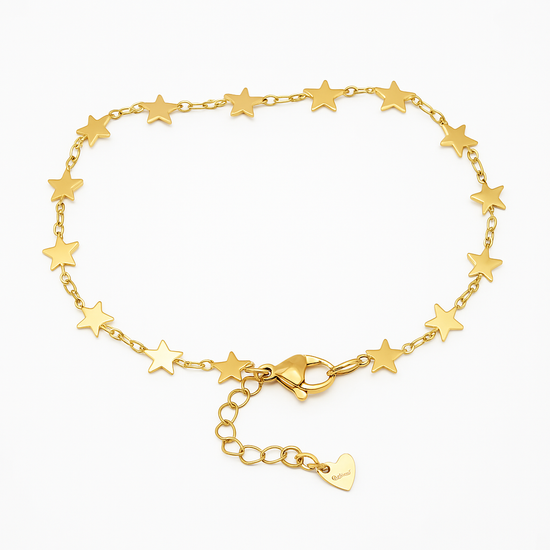 Star Link Stainless Steel Gold Anklet