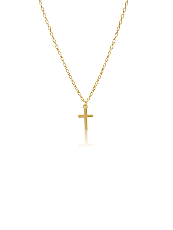 Solid Cross 18k Gold Plated Over 925 Sterling Silver Necklace