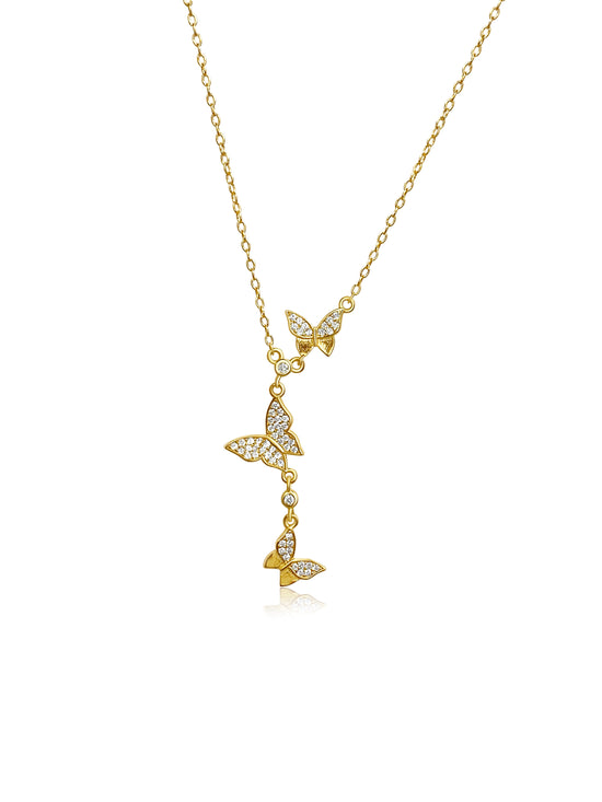 Butterfly Trio 18k Gold Plated Over 925 Sterling Silver Necklace