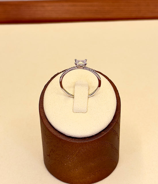 Baguette-Cut 925 Sterling Silver Pavé Setting Simulant Diamond Ring