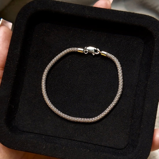 Italian 925 Sterling Silver Popcorn Mesh Bracelet