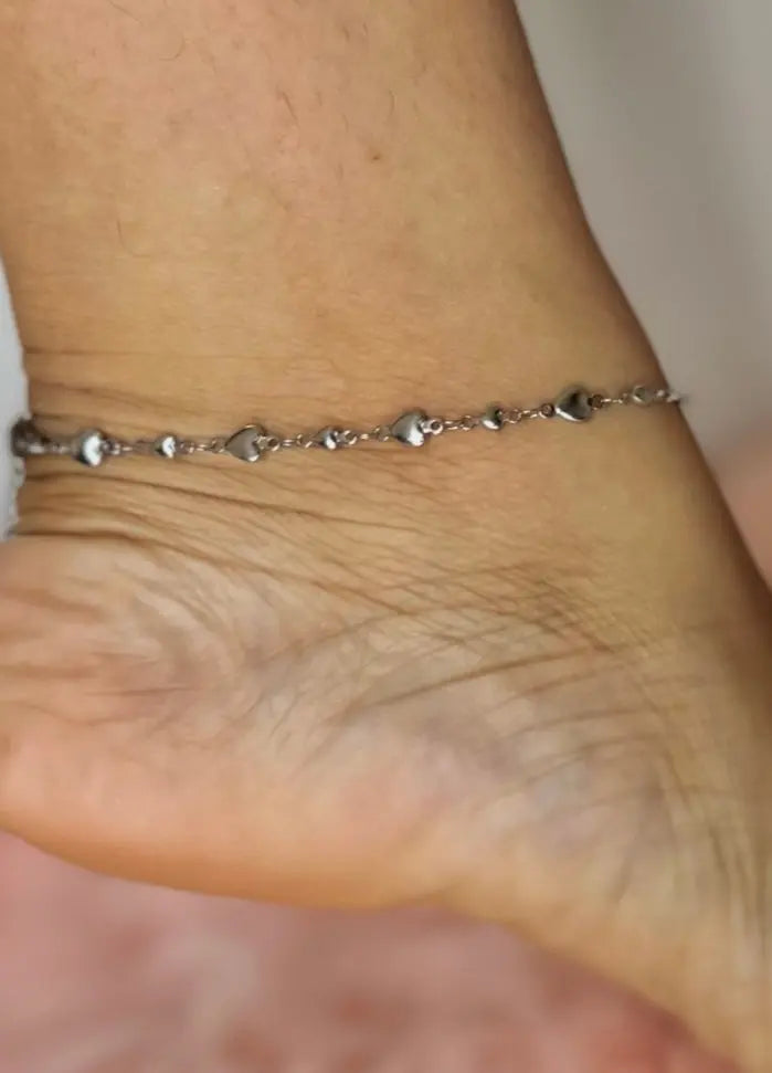 Heart Link Stainless Steel Silver Anklet Kaluxe Jewelry