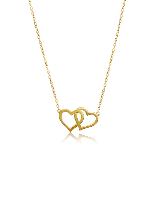 Double Heart 18k Gold Plated Over 925 Sterling Silver Necklace