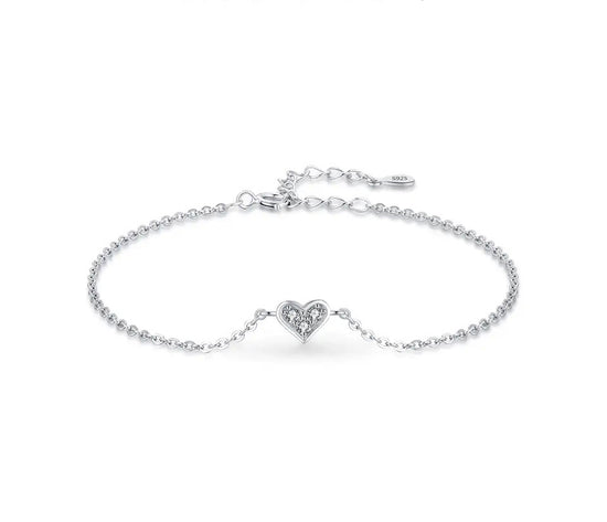 Heart Charm 925 Sterling Silver Bracelet