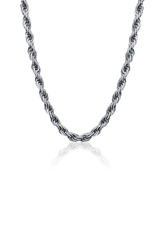 Rope 4mm Chain Necklace in Stainless Steel Silver