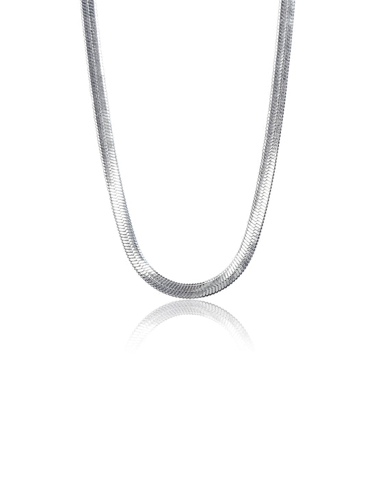 Herringbone Chain Necklace in Stainless Steel Silver