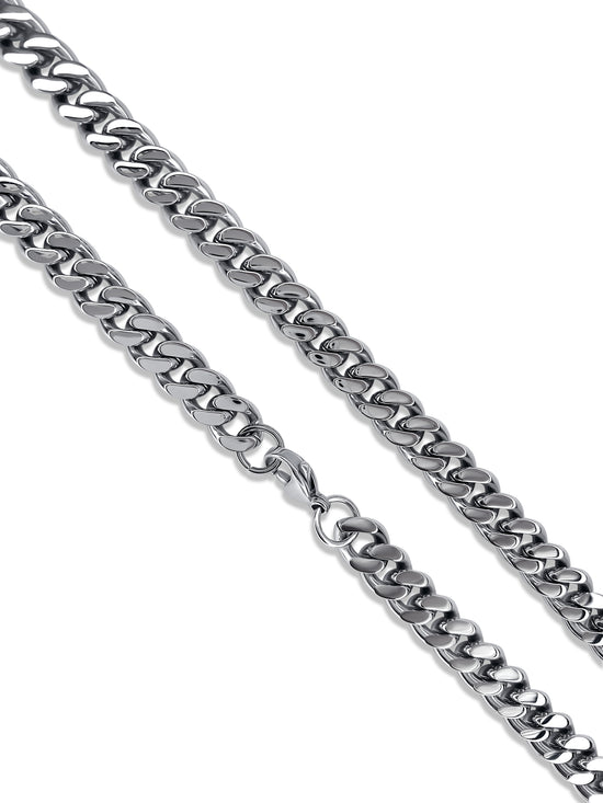 Cuban Curb 8mm Diamond Cut Chain in Stainless Steel Silver