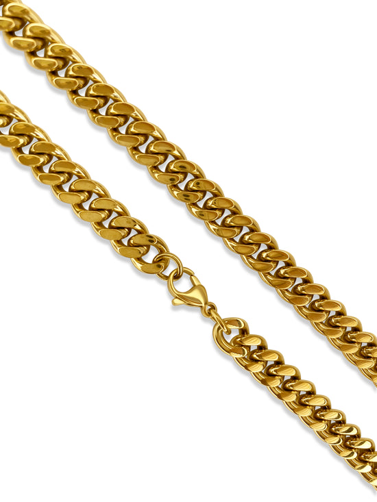 Cuban Curb 8mm Diamond Cut Chain in Stainless Steel 18k Gold Plated