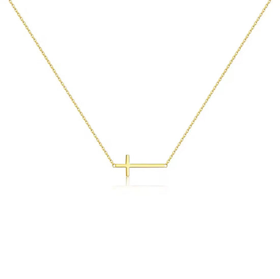 Sideway Cross 18k Gold Plated Over 925 Sterling Silver Necklace