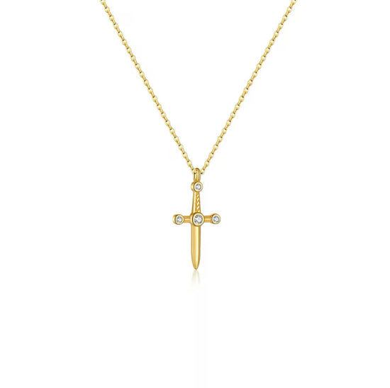 Dagger Cross 18k Gold Plated Over 925 Sterling Silver Necklace