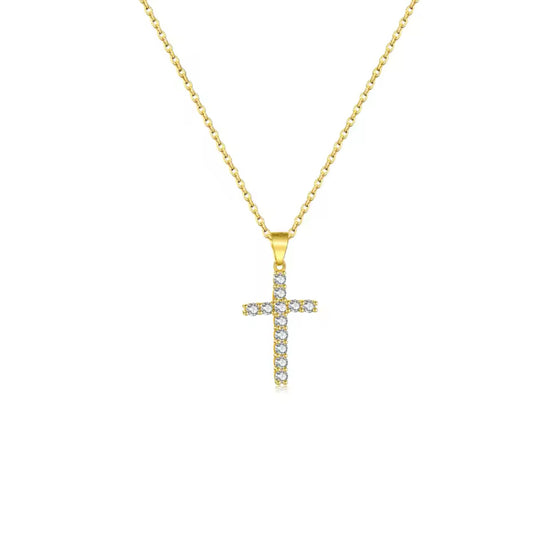 Cross Pendant 18k Gold Plated Over 925 Sterling Silver Necklace
