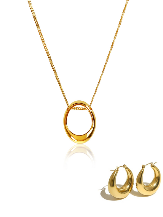 Olivia Hoop Stainless Steel Necklace and Earrings Set