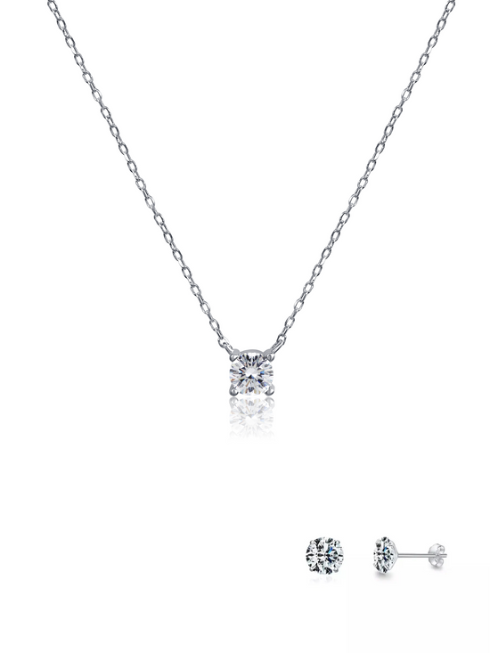 Solitaire Necklace and Earrings Set in 925 Sterling Silver