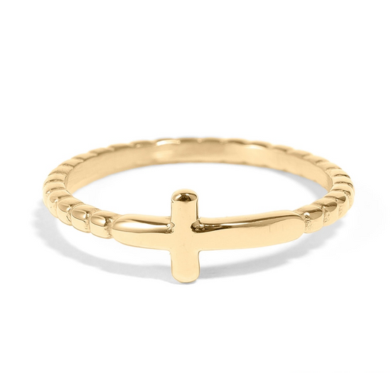 Cross 18k Gold Plated Stainless Steel Ring