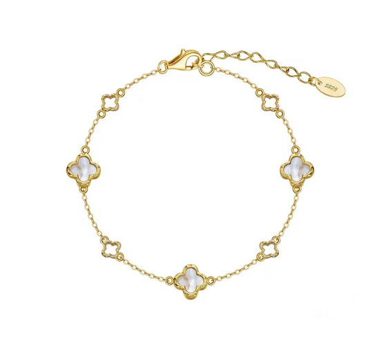 Four-Leaf Clover 18k Gold Plated Over 925 Sterling Silver Bracelet