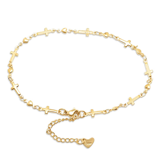 Cross Link Stainless Steel Gold Anklet