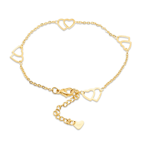 Double Heart Stainless Steel Gold Anklet