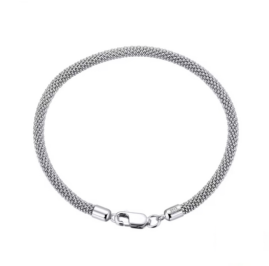 Italian 925 Sterling Silver Popcorn Mesh Bracelet