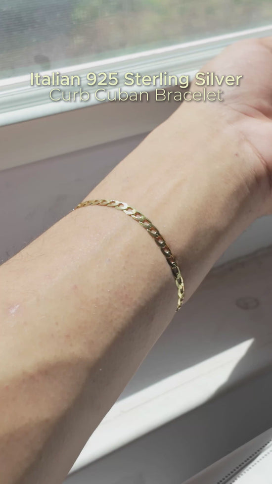 18k Gold Plated Italian 925 Sterling Silver Curb Cuban Bracelet
